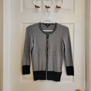 5/$20 Black white striped crewneck button front knit cardigan sweater Jacob XS